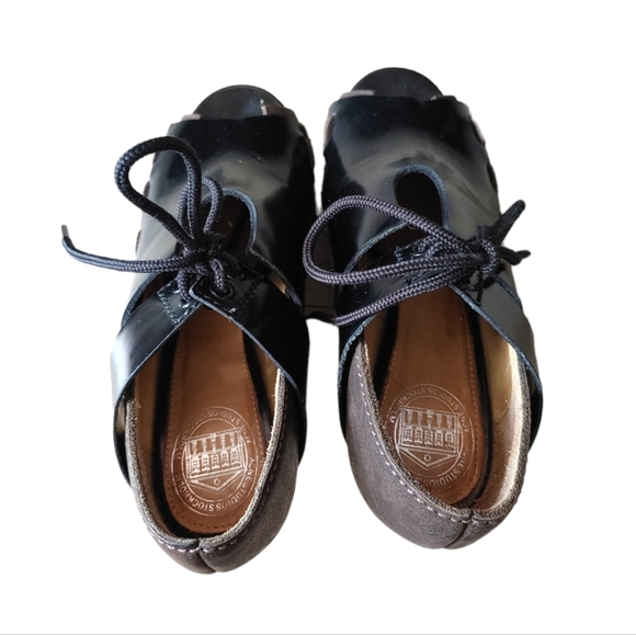 Acne Studios Black Brown Leather Wedge Cork Open Toe Heels - Picture 5 of 17